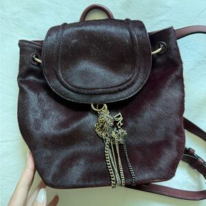 Diane Von Furstenberg Burgundy Pony-Hair Backpack with Gold Chains